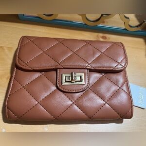 Urban Outfitters wallet Quilted Tan Clutch w/ Gold turn key